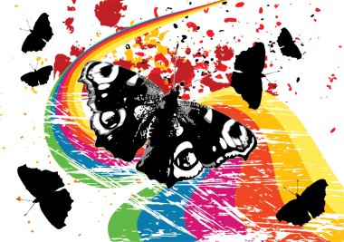 Grunge butterflies on a rainbow clipart