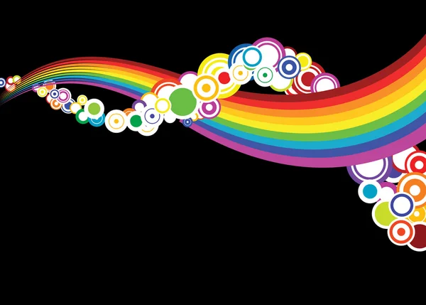 Curvas de arco-íris abstrato com círculos — Vetor de Stock