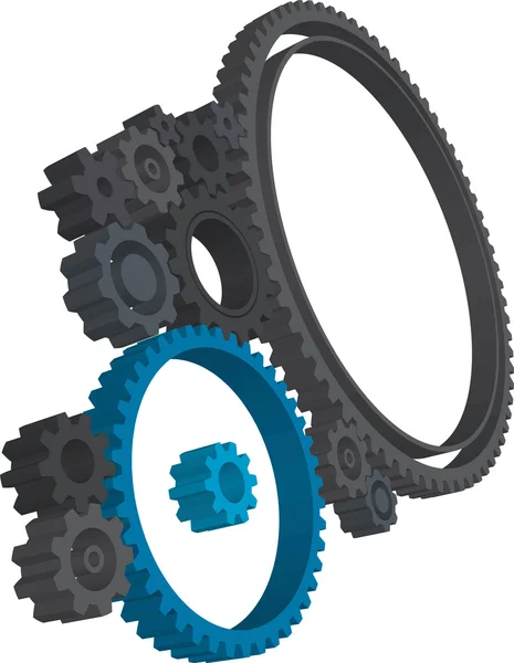 Various 3D cogwheels — Stock Vector
