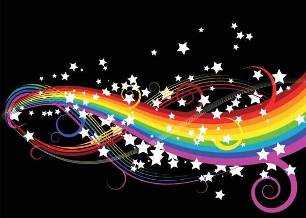 Abstraktní rainbow křivky s hvězdami — Stockový vektor