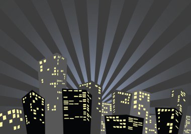 Silhouette of the city in the night clipart