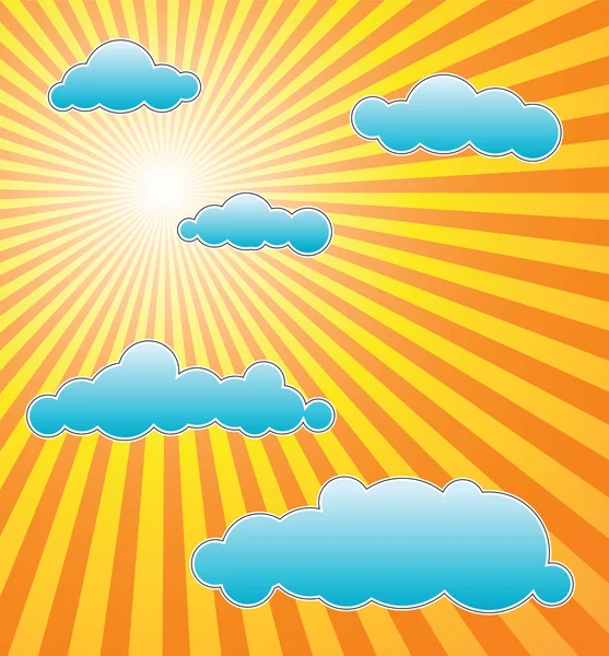 Le soleil d'été chaud avec des nuages bleus — Image vectorielle
