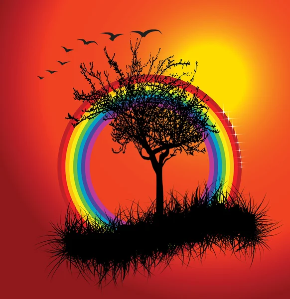 虹と秋の夕日 — ストックベクタ