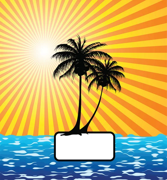 Zon, palmboom en de zee — Stockvector