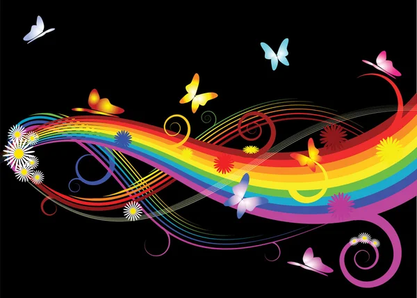 Rainbow with flowers and butterflies — Stock Vector