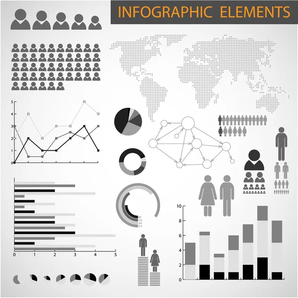 Vetor Conjunto preto e branco de elementos infográficos — Vetor de Stock