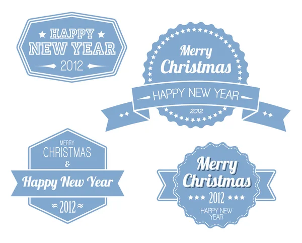 Set de etiquetas de Navidad retro vintage azul — Archivo Imágenes Vectoriales