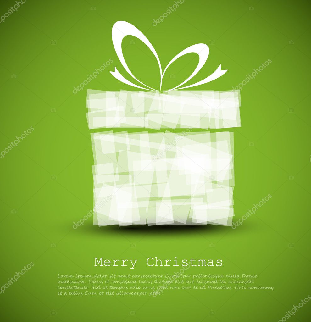 Simple green Christmas card with a gift