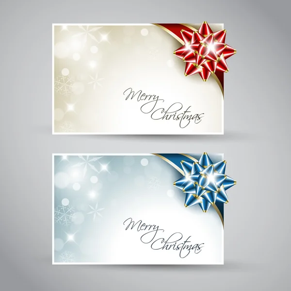 Set of vector christmas or New Year cards with ribbon — Stock Vector