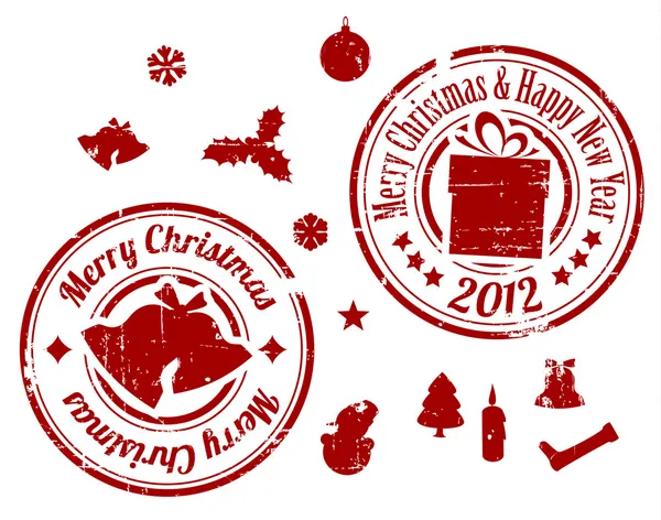 Red Christmas Vector stamps — Stock Vector