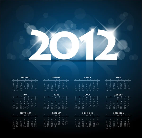 Mavi arka ışık ile yeni yıl 2012 takvimi — Stok Vektör