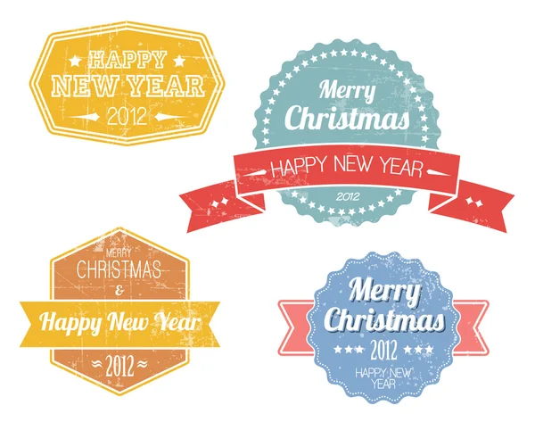 Set of colorful vintage retro Christmas labels — Stock Vector