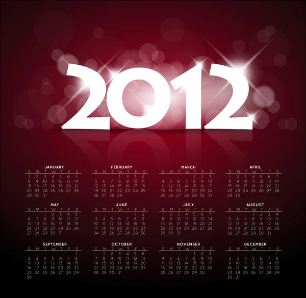 Red calendar for the new year 2012 with back light — Stock Vector