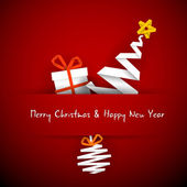jednoduché vektorové červené vánoční přání s dar, strom a cetka