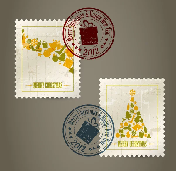 Collection of vector vintage postage stamps — Stock Vector