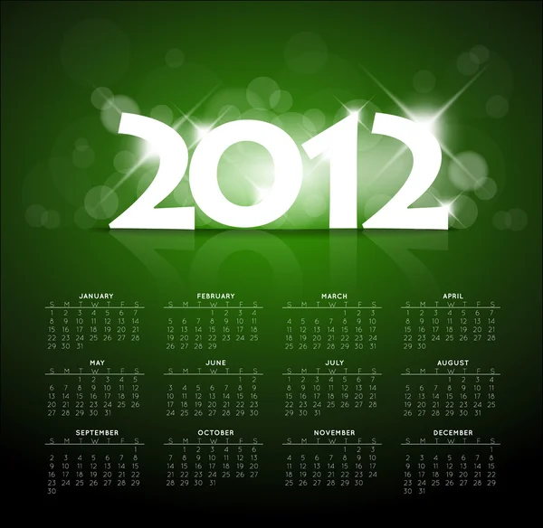 Calendario verde para el nuevo año 2012 — Archivo Imágenes Vectoriales