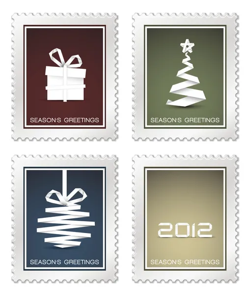 Collection of old vector christmas postage stamps — Stock Vector