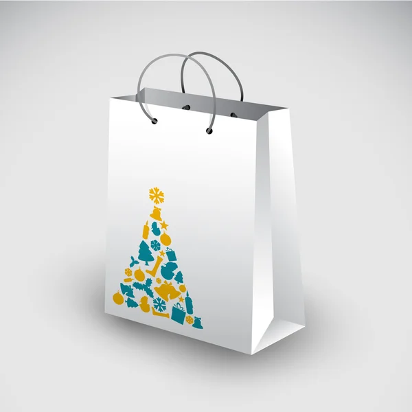 クリスマスの動機を持つ白のショッピング バッグ — ストックベクタ