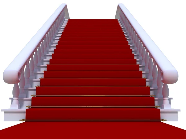 stock image White staircase with red carpet