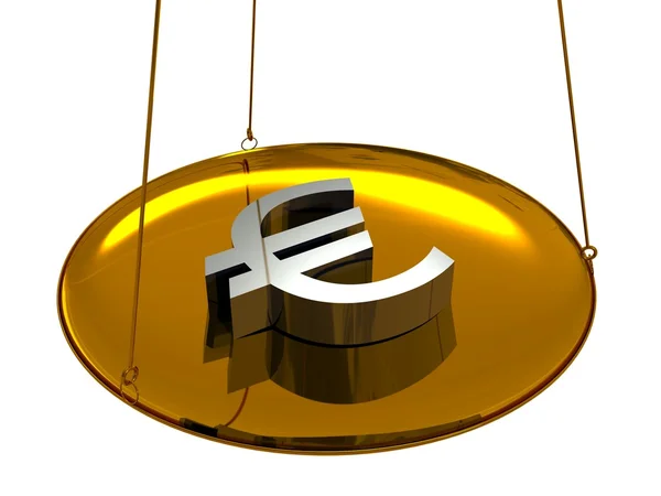 3D stříbrný symbol eura na zlaté váhy — Stock fotografie
