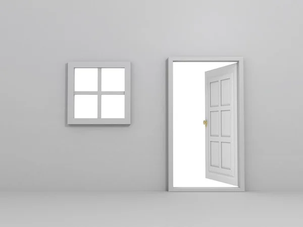 창 및 열린된 문을 가진 벽 스톡 사진
