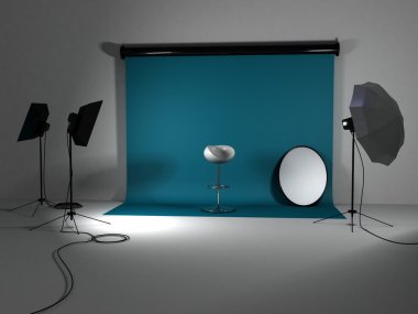 Studio with softboxs and reflectors clipart