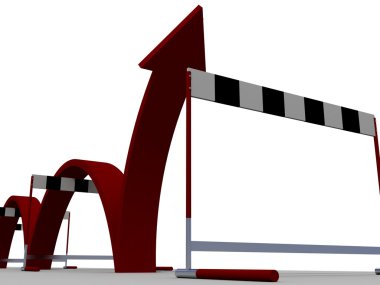 Barriers overcoming concept with red arrow clipart