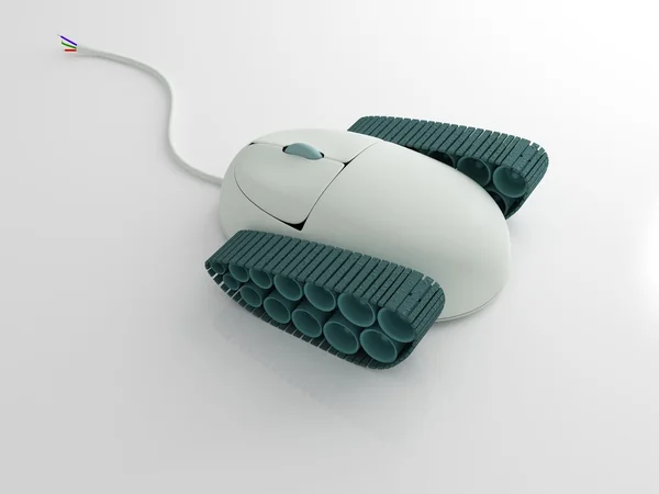Ratón de ordenador con orugas y cortado el cable — Foto de Stock