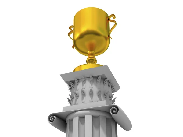 Gold cup on a white antique pedestal — Stock Photo, Image