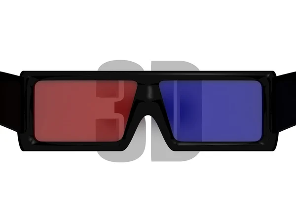 3d 眼镜和 3d 金属符号上白色的文本 — 图库照片