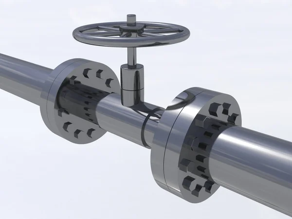 Gas pipe with a metallic valve on white background — Stock Photo, Image