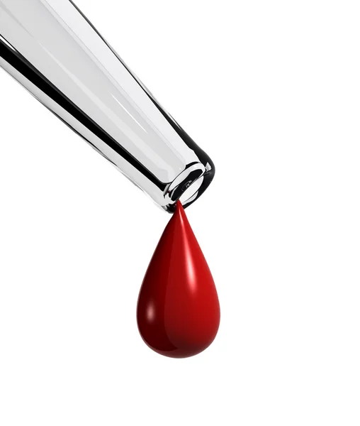 Blood drops out of a medical tube — Stock Photo, Image