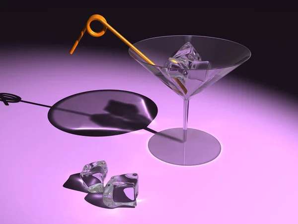 Martini glass with ice cubes and straw — Stock Photo, Image