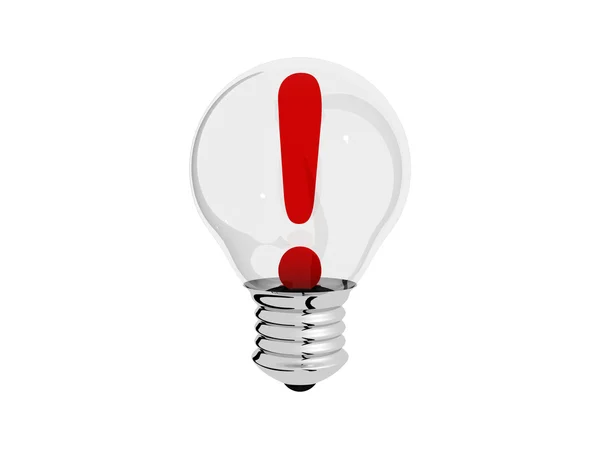 Exclamation in a lightbulb on a white background — Stock Photo, Image