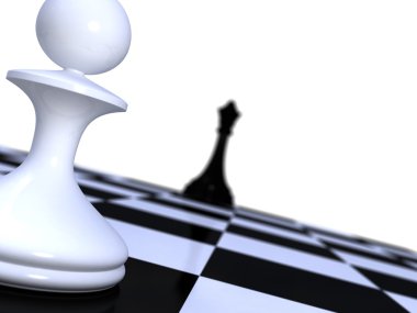 White pawn against black Chess King on a chessboard clipart