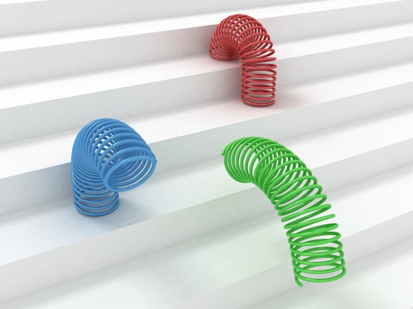 Rgb colorful springs on the white steps