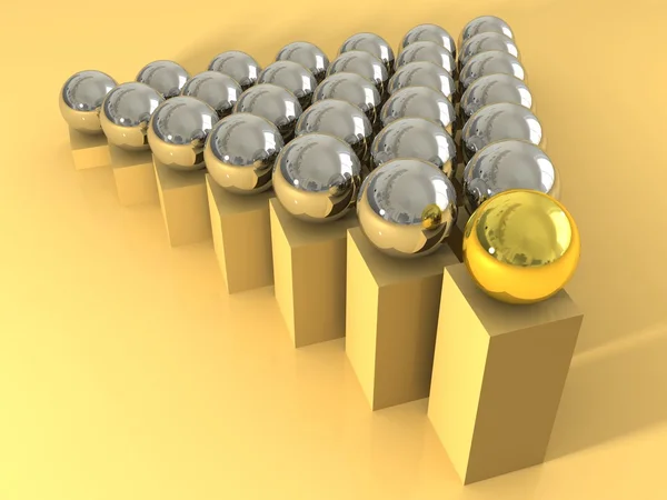 Increasing silver and golden balls — Stock Photo, Image