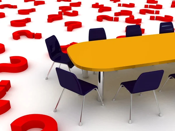 Rött frågetecken på golvet i businessrum — Stockfoto