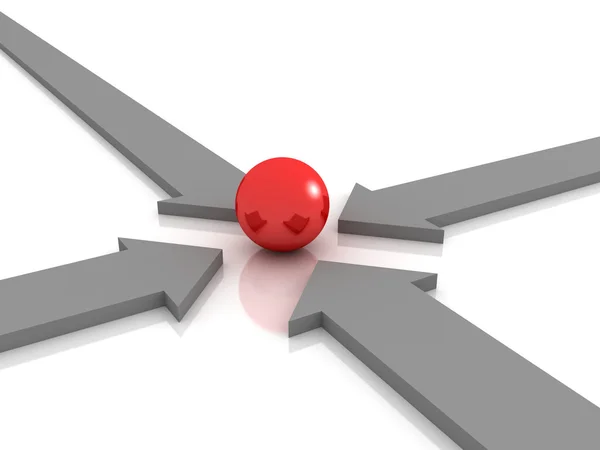 Arrows and red ball in the middle — Stock Photo, Image