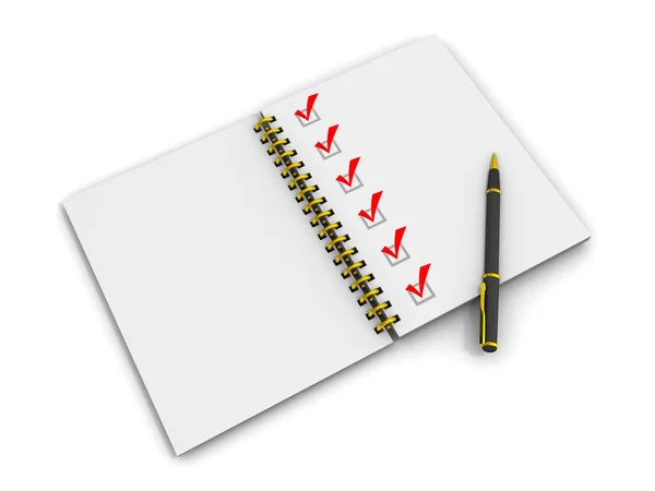 Red ticks at the notebook — Zdjęcie stockowe