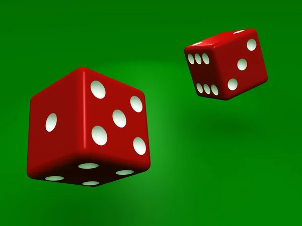 Rolling dice on green background — Stock Photo, Image
