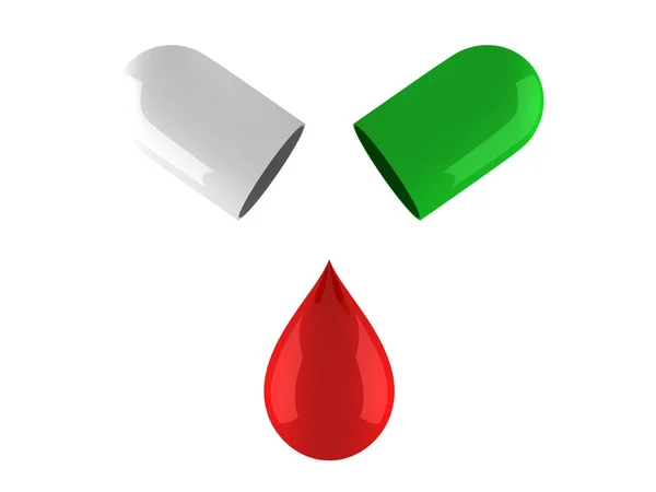 Pill with drop of blood — Stock Photo, Image