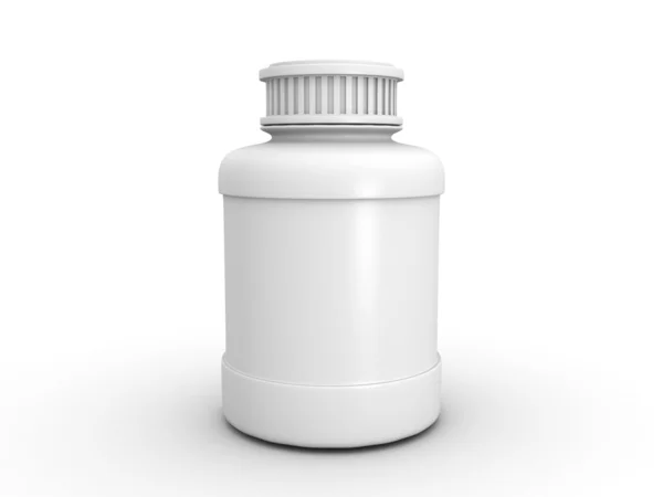 Frasco de pílula branca no fundo branco — Fotografia de Stock