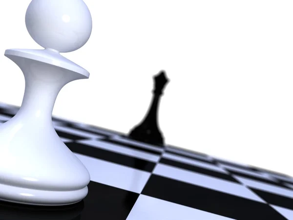 Peão branco contra rei de xadrez preto em um tabuleiro de xadrez — Fotografia de Stock