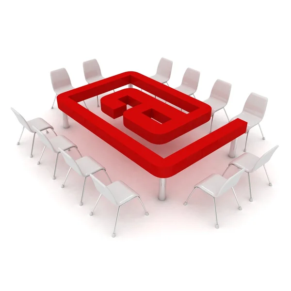 Mesa de conferência sob a forma de marca AT e cadeiras Imagem De Stock