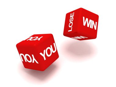 Three 3D red dices with text on all sides clipart