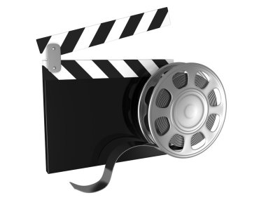 Cinema clapper and video film tape on disc clipart