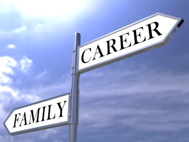 Road sign with family and career text clipart