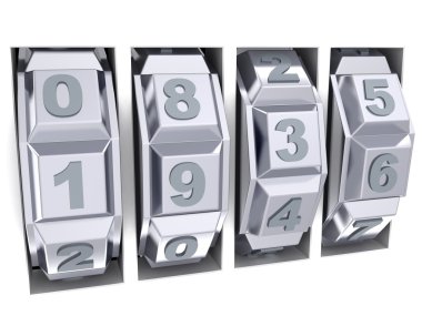 Metallic combination lock with four number clipart