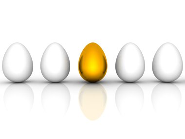 Golden easter egg among similar white eggs clipart